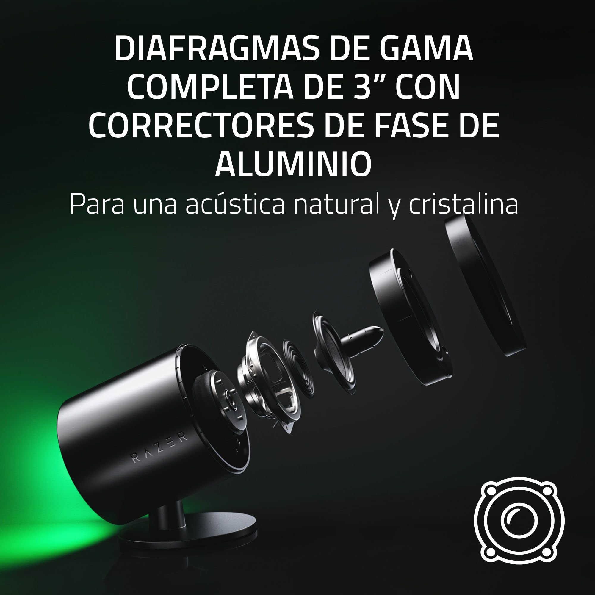 Razer Nommo V2 - Altavoces Gaming de Rango Completo 2.1 para PC con Subwoofer con Cable (Diafragmas de Gama Completa de 3 pulgadas con Correctores de Fase de Aluminio, THX Spatial Audio) Negro