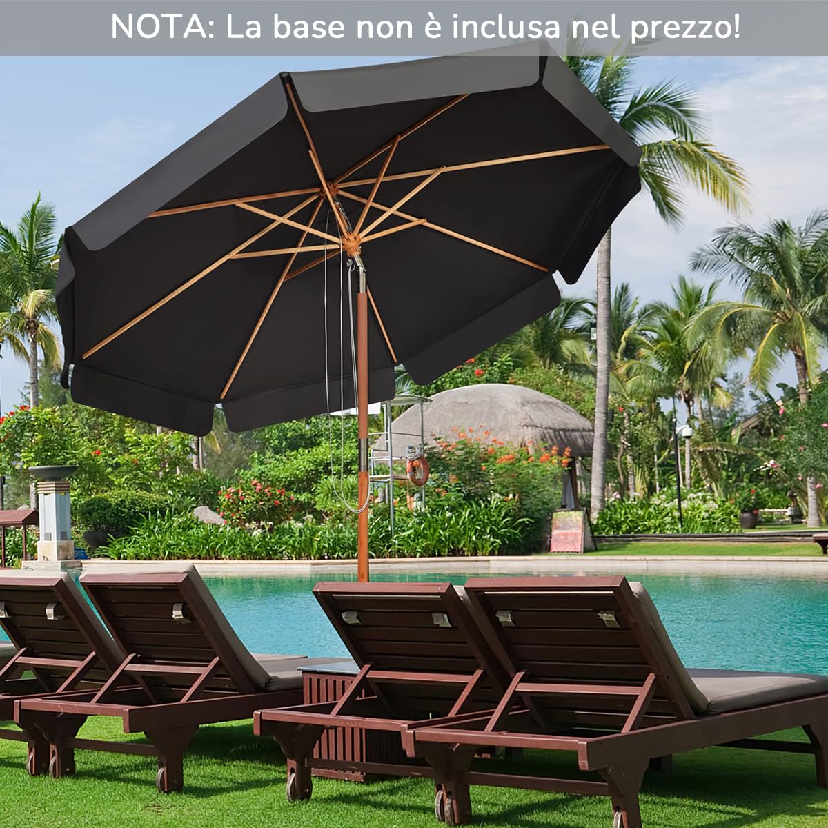 RELAX4LIFE Ombrellone da Giardino 3 x 3 M Rotondo, Ombrellone da Esterno con Tela Impermeabile e Anti-Sole, Struttura in Legno, Altezza e Inclinazione Regolabile (Grigio)