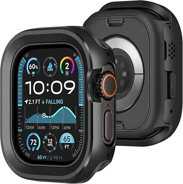 Amizee 2 in 1 Metal Rugged Case Compatible with Apple Watch Ultra 3/2/1 Case 49mm, Aluminum Shockproof Protective Bumper Cover Compatible with iWatch 49mm, Black