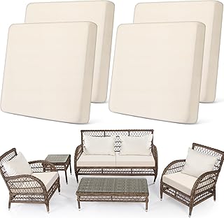 Newwiee Set of 4 Stretch Patio Cushion Covers Sofa Couch Seat Chair Slipcovers Cushion Cover Replacement Furniture Protector for Pets Washable(Beige,Seat Cover,Solid)