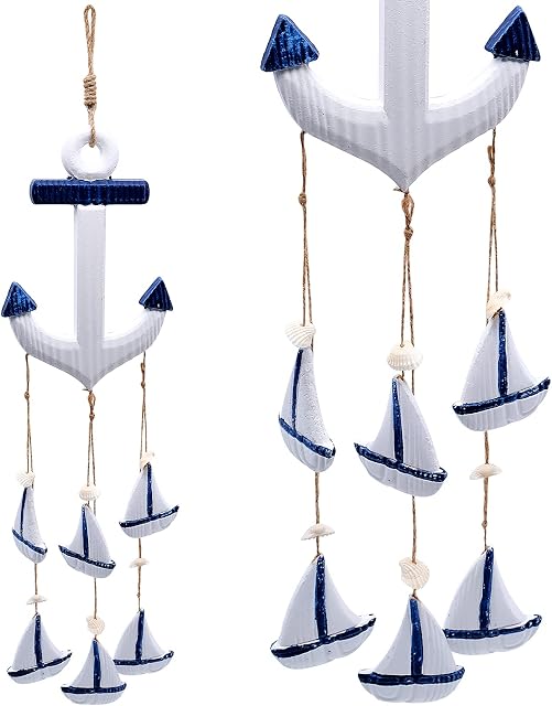 JJQHYC Wooden Anchors Nautical Themed Maritime Decoration Vintage Ocean Wind Chime Wooden Ornaments Mediterranean Style Wall Hanging