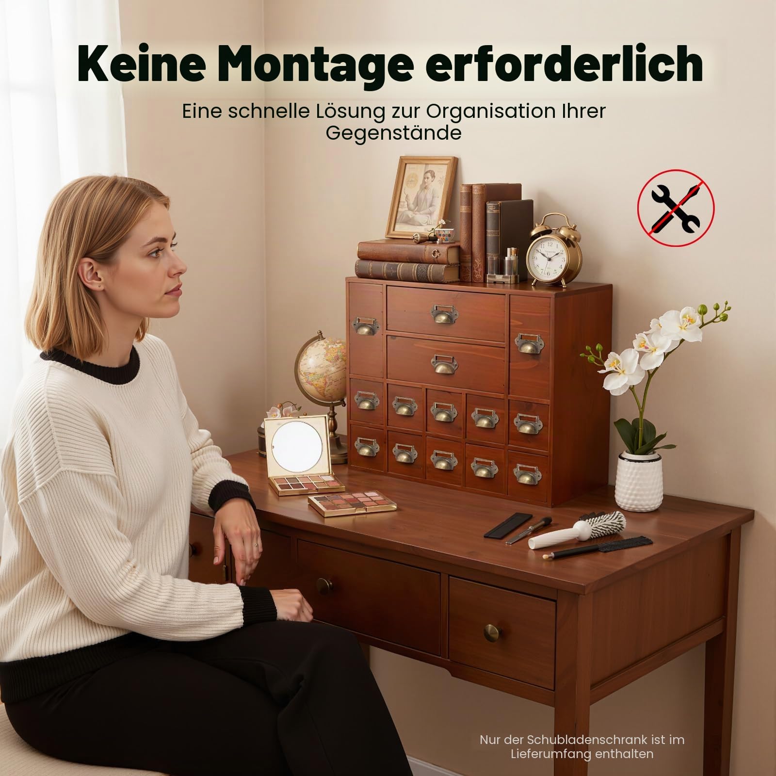 Holz Schreibtisch Organizer, Vintage Kommode mit 14 Schubladen Organizer, Jede Schublade ist belastbar 3kg, für Schlafzimmer, Küche, Büro
