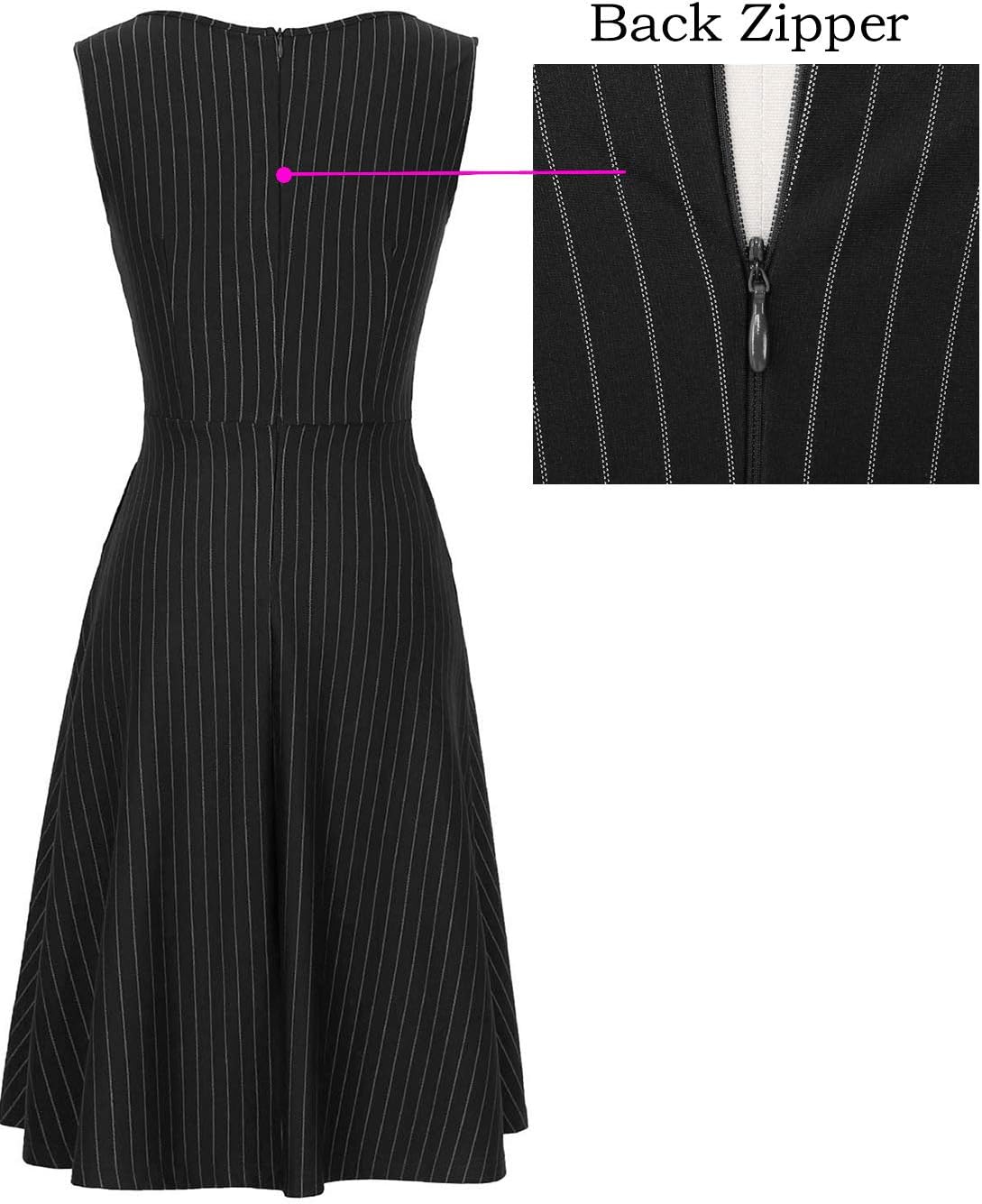 VFSHOW Womens Front Zipper Work Business A-Line Dress Elegant Professional Office Career Church Fit and Flare Skater Dresses