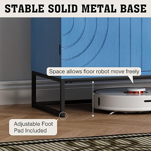 Miniatura 5 de HLR Accent - Armario de grano de madera con 2 puertas, aparador de almacenamiento con patas de metal negro para sala de estar, entrada y cocina,