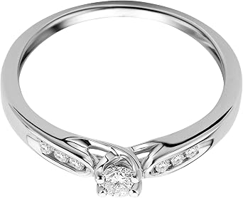 OROVI Women's Ring White Gold 0.20 Carat Diamond Engagement Ring 9 Carat (375) Gold and Diamonds