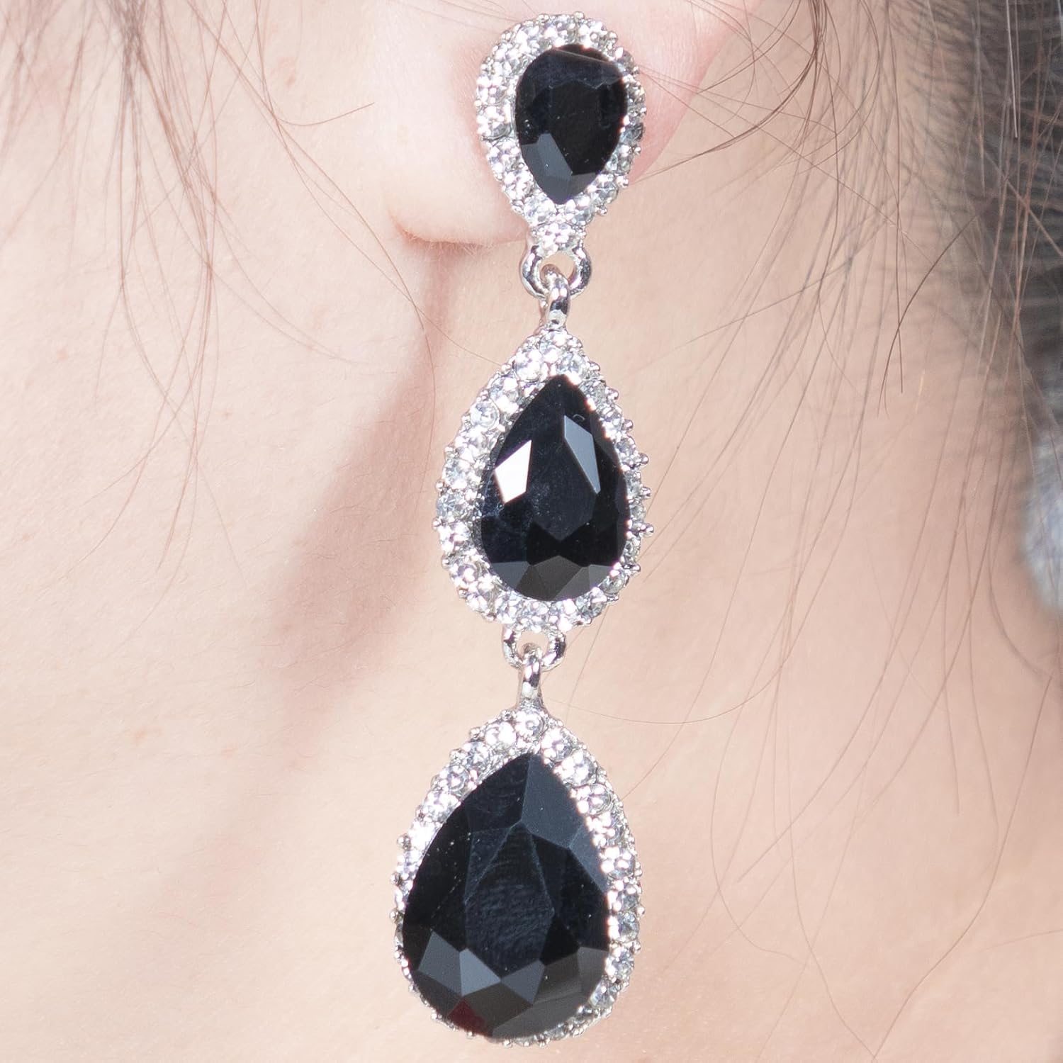 Elegant Vintage Rhinestone Teardrop Dangle Earrings Sparkling Crystal Bridal Long Earrings for Brides Bridesmaides Statement Drop Earrings for Women Wedding Formal Prom - Image 2