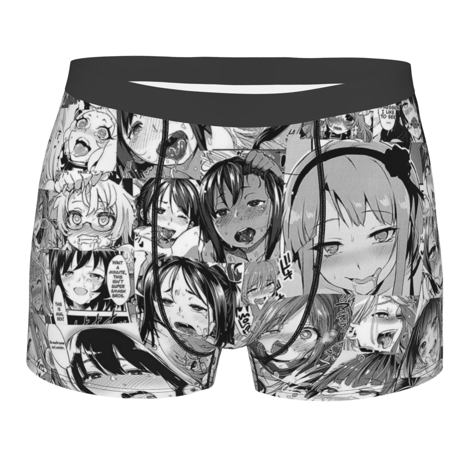 ZORIN Men'S Boxer Briefs Ahegao Anime Faces Breathable Mens Underwear Black