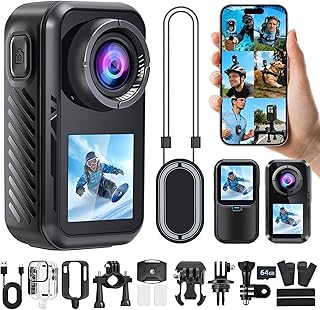 AIKER Câmara desportiva 4k 60fps, versão profissional body CAM WiFi 130°, resistente à água até 30 metros e estabilizaçã...