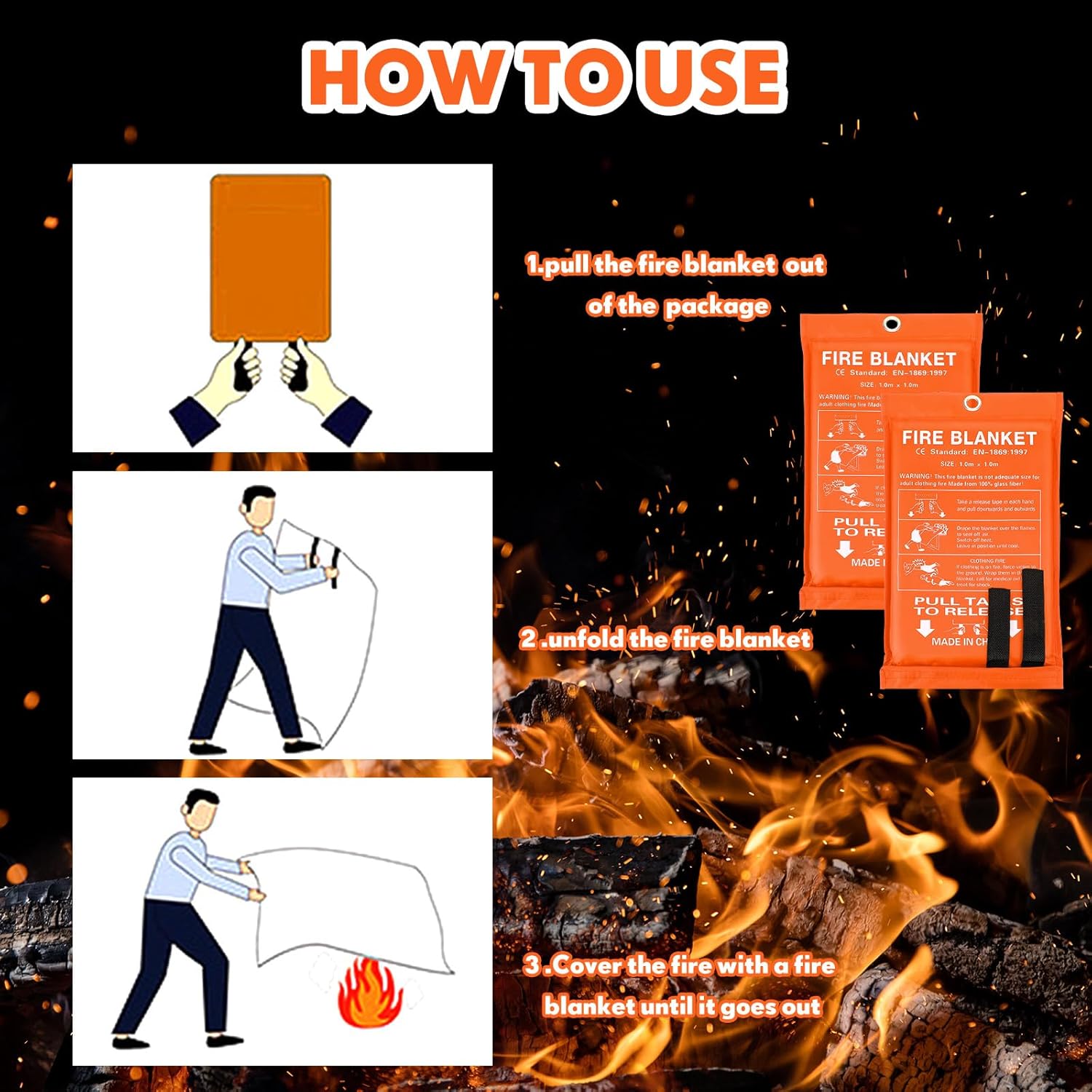 Macarrie 30 Pack Fire Blankets 39” x 39” Fire Blanket Emergency for Home and Kitchen Extinguisher Blankets Fiberglass Suppression Blanket Safety Fireproof Survival for Car Office Warehouse (Orange) - Image 4