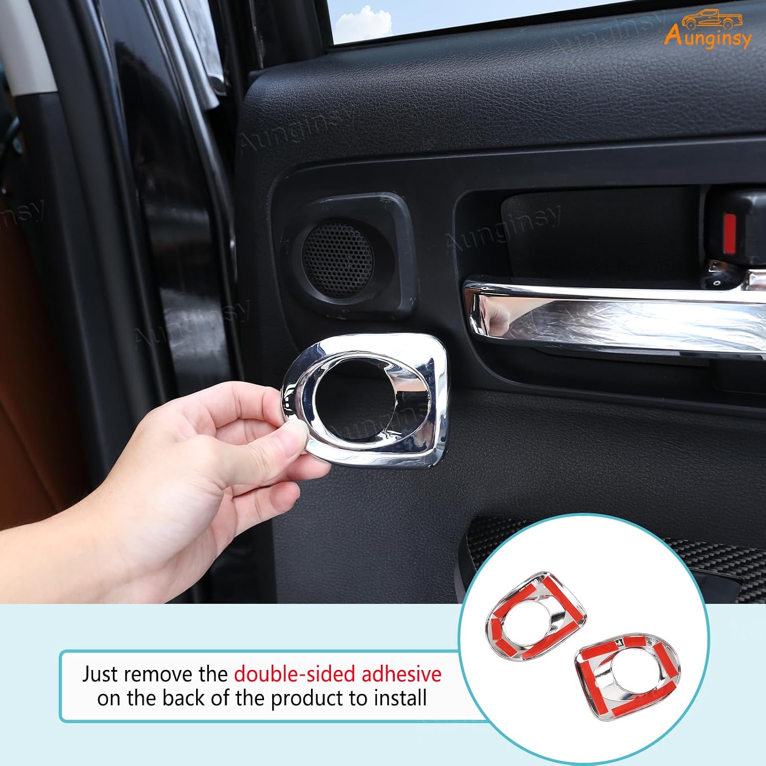 Car Inner Rear Door Sound Stereo Audio Cover Trim Ring Compatible with Toyota Tundra 2007-2021 Sequoia 2008-2020, ABS Audio Tweeter Speaker Cover Horn Loudspeaker Circle Decorative Rings Accessories