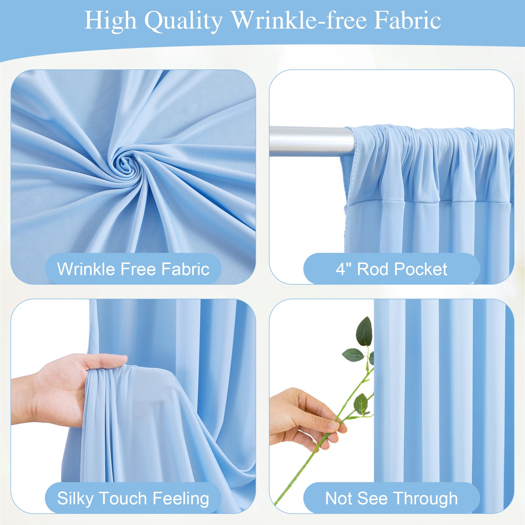 Blue Backdrop Curtains with Lights for Parties,10x10FT Wrinkle Free Polyester Wedding Photo Backdrop Curtains for Baby Shower Birthday Ceremony Reception Home Party Decorations-5ft x 10ft,2 Panels