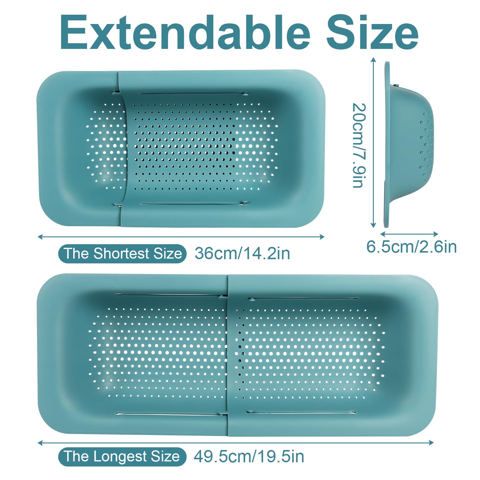 Dreamhigh® Zestaw 2 sitek do zlewu, sitko kuchenne z możliwością wysuwania (36,5-49,5 cm), kosz na sitko nad zlewem, nie zawiera BPA, do mycia warzyw i owoców, odsączania ugotowanego makaronu