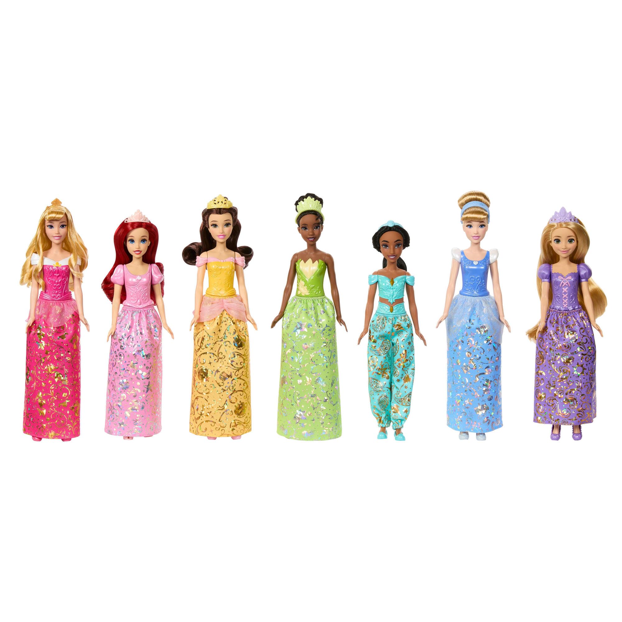 Disney Princess Story Sparkle Fashion Doll 7 Pack with Accessories – Includes Rapunzel, Tiana, Cinderella, Jasmine, Ariel, Aurora & Belle