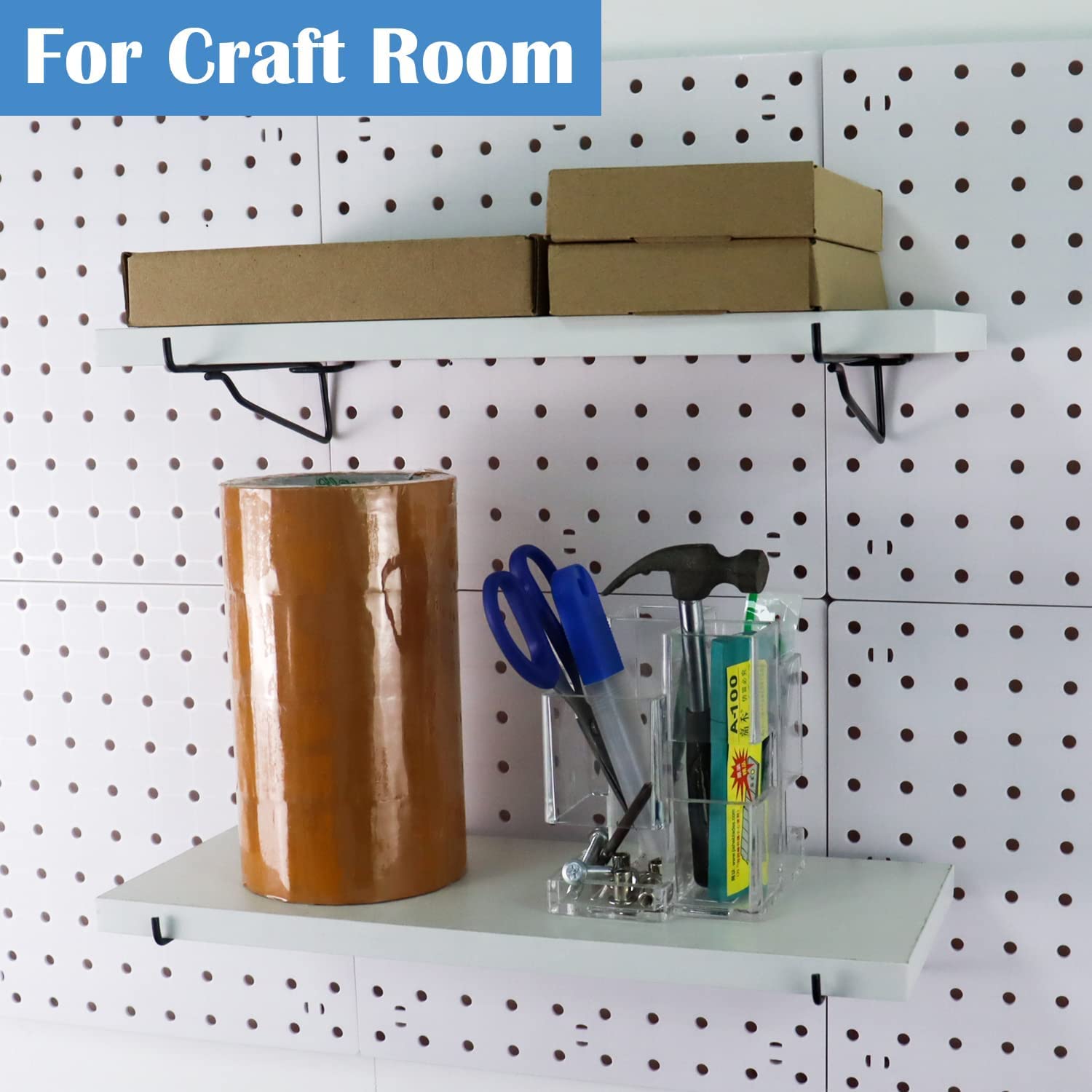 Pegboard Shelf Set 3 White Wooden Pegboard Shelves and 6 Metal