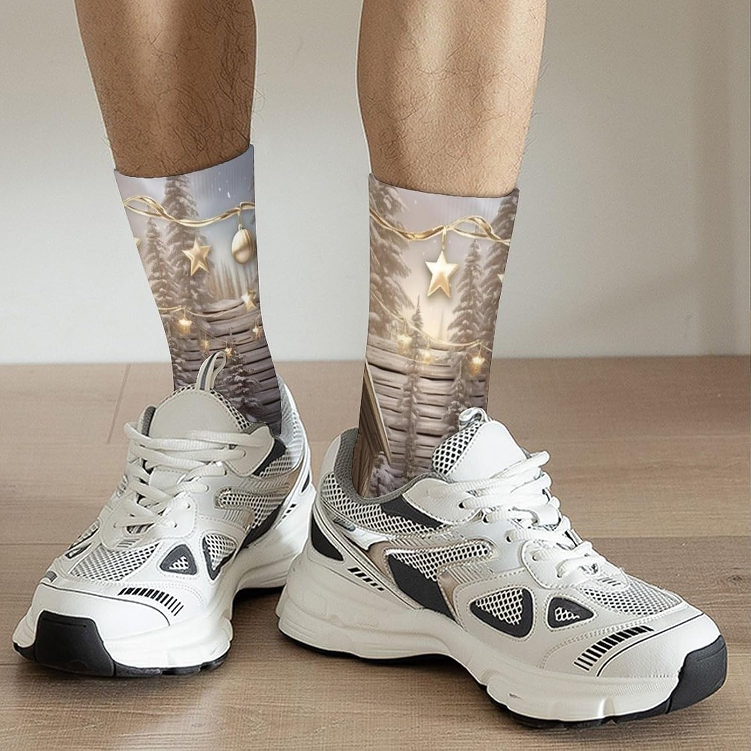 Moisture Wicking Socks, Breathable, Lightweight Crew Sock, Casual | Christmas Wood Work Socks for Women Men, Elastic Soft Boot Socks for Travel, Seamless