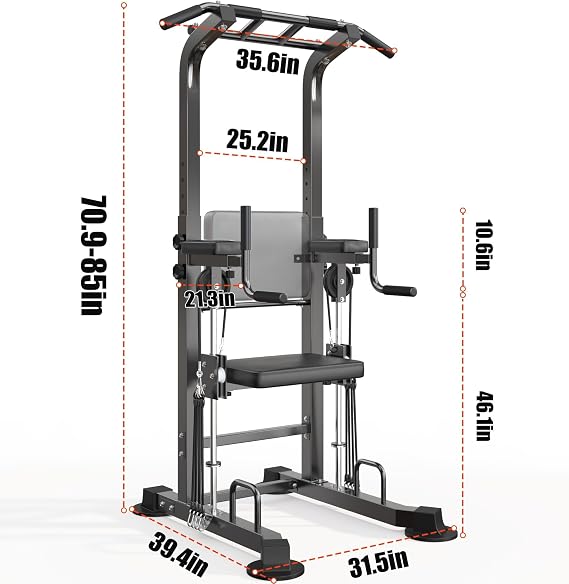 SogesPower Power Tower Dip Station Pull Up Bar for Home Gym Multi-Function Adjustable Height Strength Training Workout Equipment
