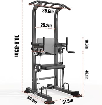 SogesPower Power Tower Dip Station Pull Up Bar for Home Gym Multi-Function Adjustable Height Strength Training Workout Equipment