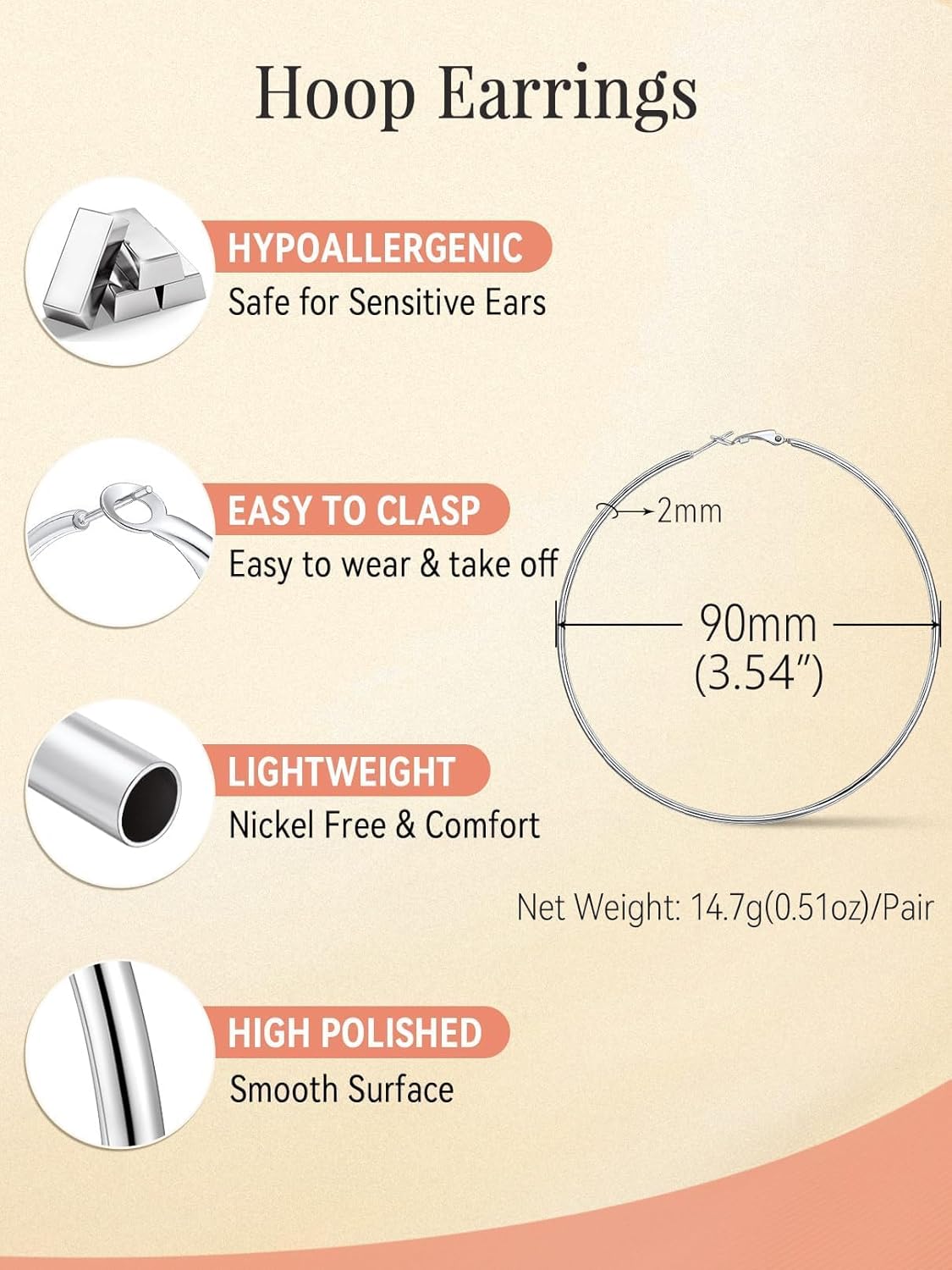 FaithHeart 2mm Thin Hoop Earrings for Women Hypoallergenic, Silver/Black/14K Gold Plated Stainless Steel Large Hoop Earrings for Women Lightweight Earring Trendy Jewelry, 20mm-100mm - Image 5