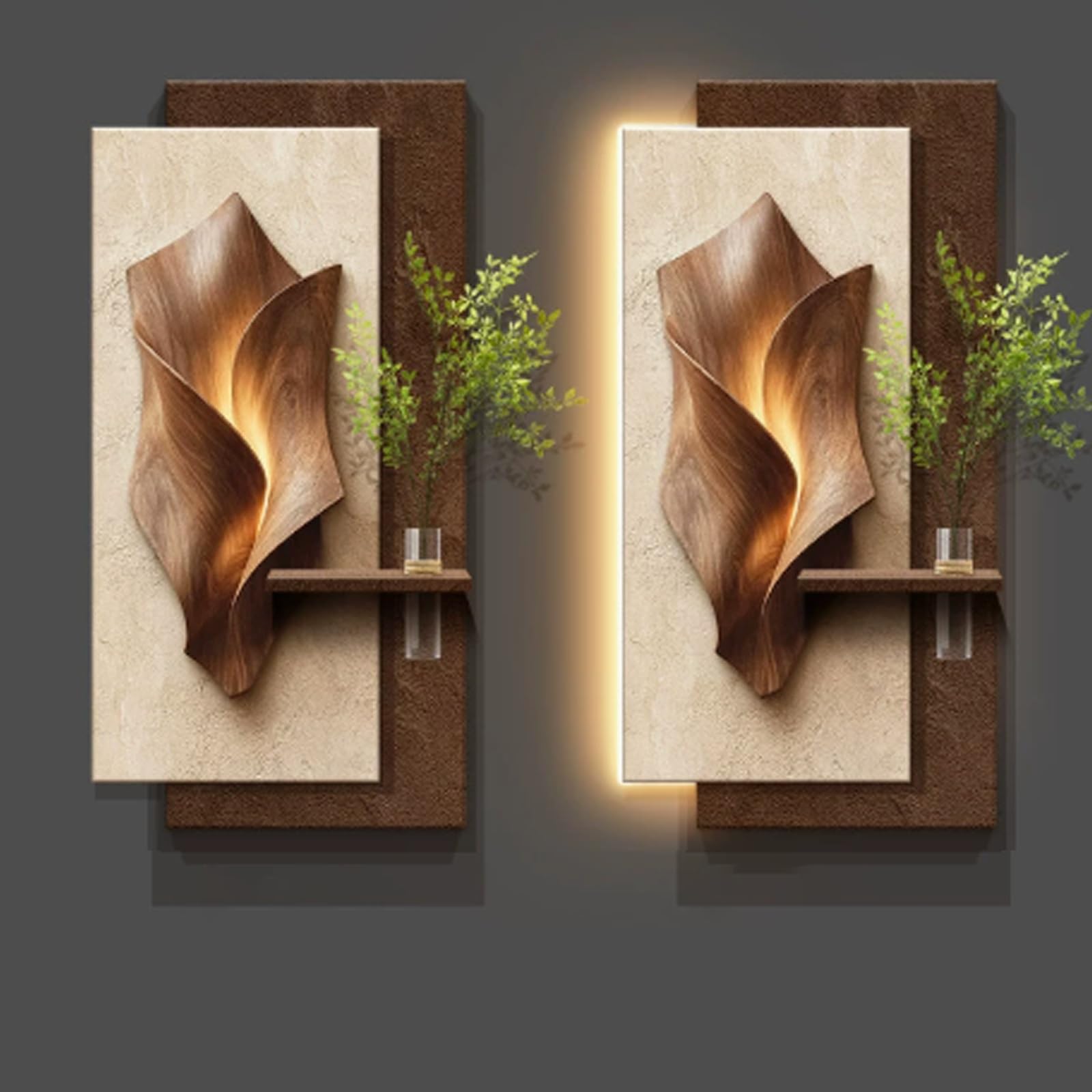 Arte de Pared 3D con Luz LED y Jarrón: Escultura de Arenisca Decorativa | Textura 3D hecha a mano, iluminación LED ambiental cálida, jarrón integrado versátil(A,39.4IN*19.7IN_ORDINARY STYLE)