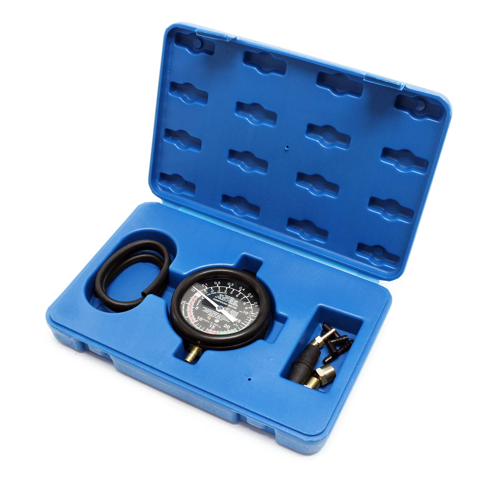 Wiltec Vakuumtester bis 10 PSI 28"HG, Benzinpumpentester, Unterdruck Tester Benzinpumpe mit Schlauch, Manometer und Koffer