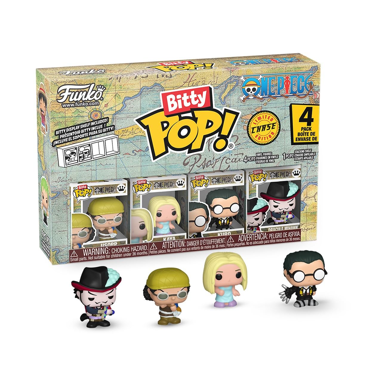 Funko Bitty Pop! 4 Pack: One Piece - Usopp, Kaya, Kuro, Mystery Mini Figure - 1 in 6 Chance of Receiving The Rare Chase Variant - Styles May Vary - 0,9 Pulgadas (2,2 cm) Coleccionable