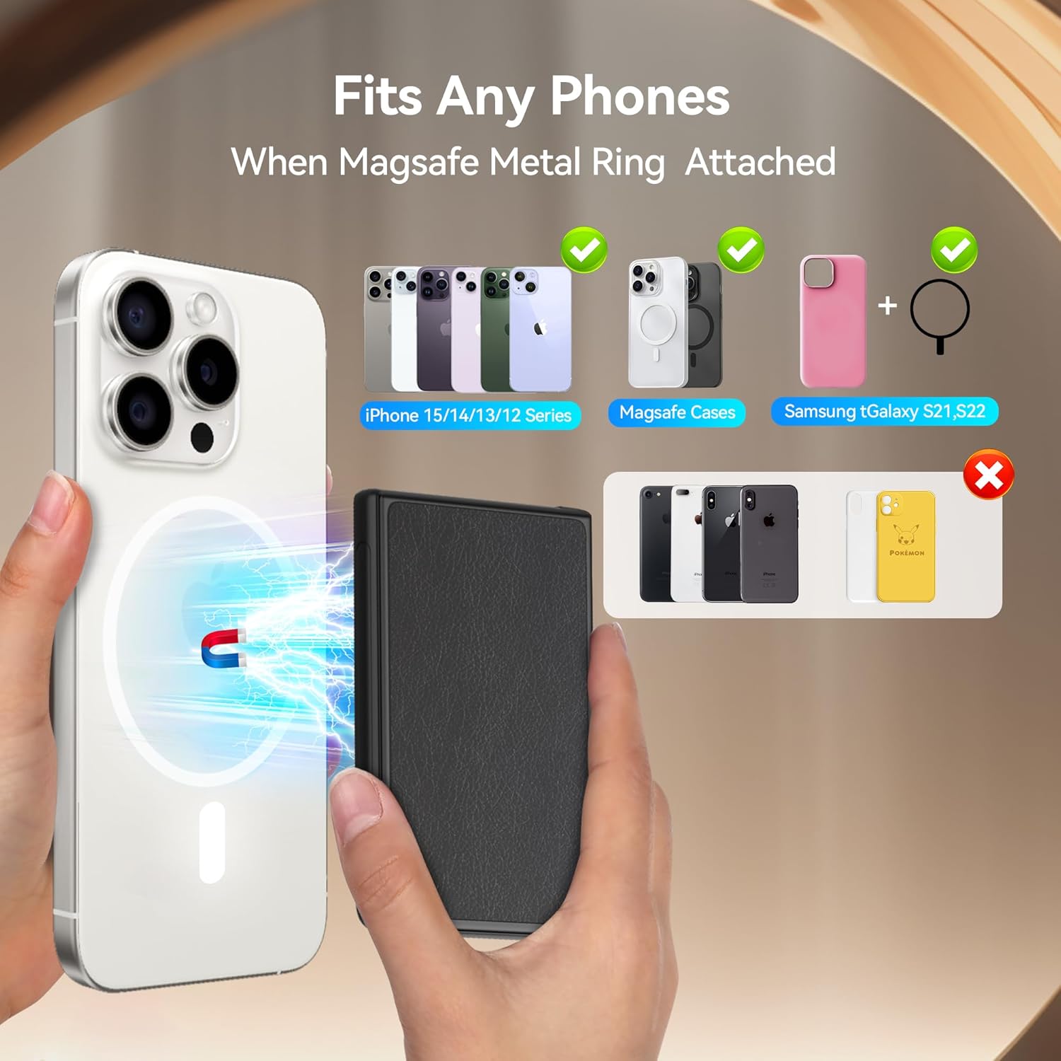 SHANSHUI Magnetic Phone Wallet, MagSafe Compatible for iPhone 12/13/14/15 Series, Black - Image 5