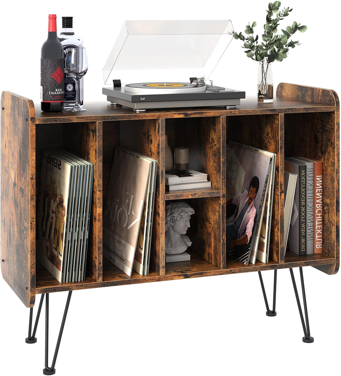 B&Q -  Stylish Vinyl Record Stand With 3 Tiers For Up To 200 Albums In Brown Player Stand End Table Turntable Stand Side Table