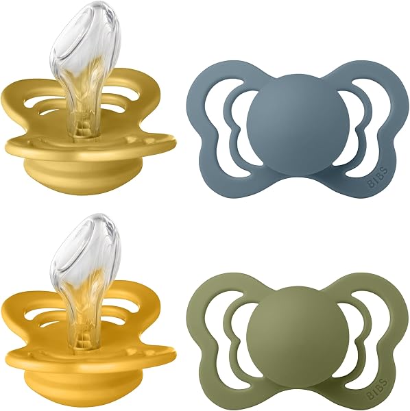 BIBS Couture Soother 4-Pack, BPA Free Dummy Pacifier, Orthodontic Nipple. Silicone, Size 2 (6-18 Months), Mustard Mix - 1