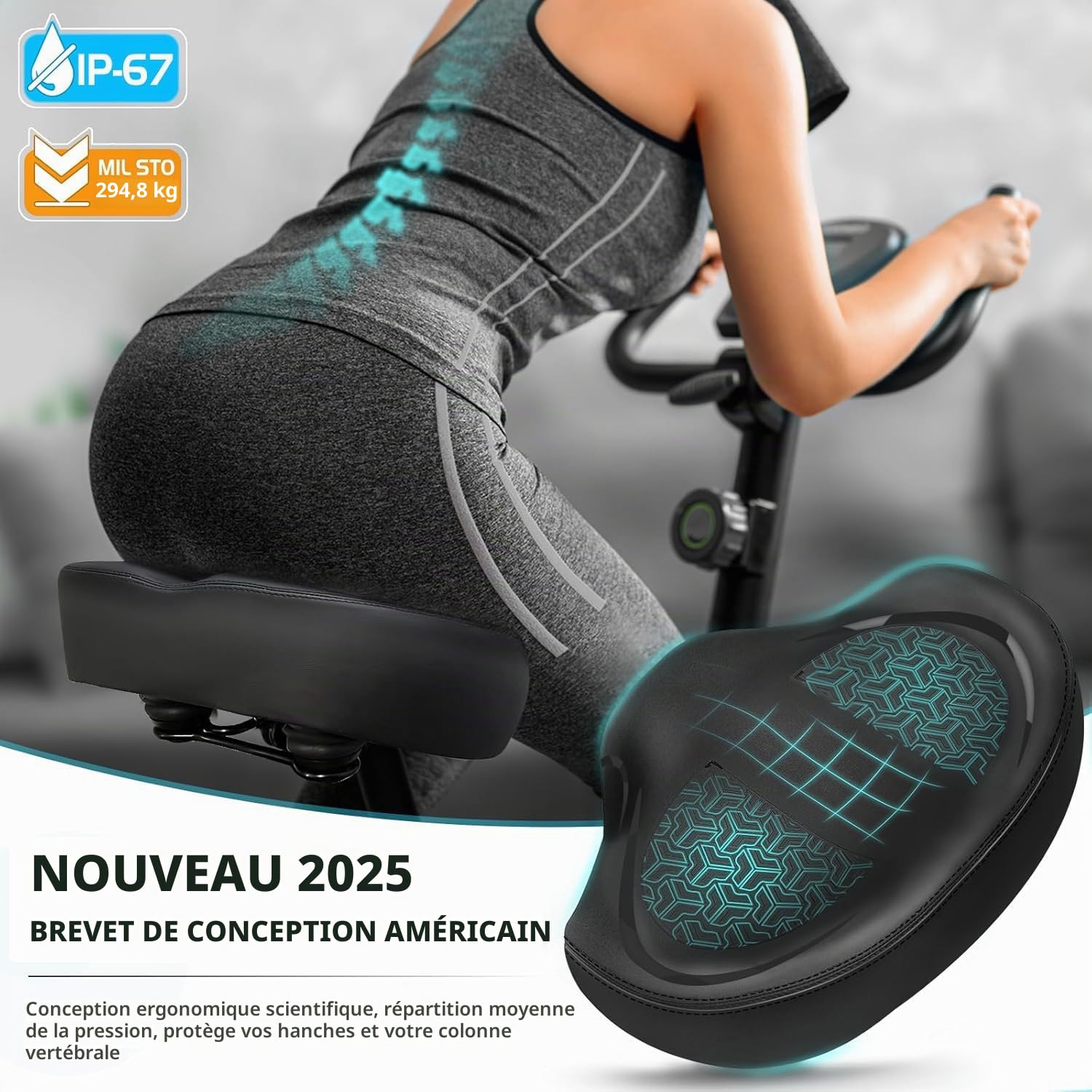 Coussin de selle de vélo sans nez pour hommes et femmes - Rembourrage et confort supplémentaires, selle de vélo large, selle surdimensionnée confortable pour vélos Peloton, vélos d'exercice, vélos