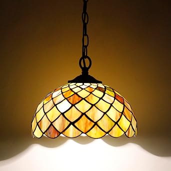 Tiffany Pendant Light 10 Inch Stained Glass Fish Scales Style