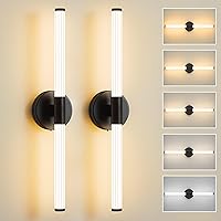 Vista 11 de Juego de dos apliques de pared dorados con cable, regulables 5CCT LED para baño, iluminación completa de 360°, barra de luz de tocador de 23