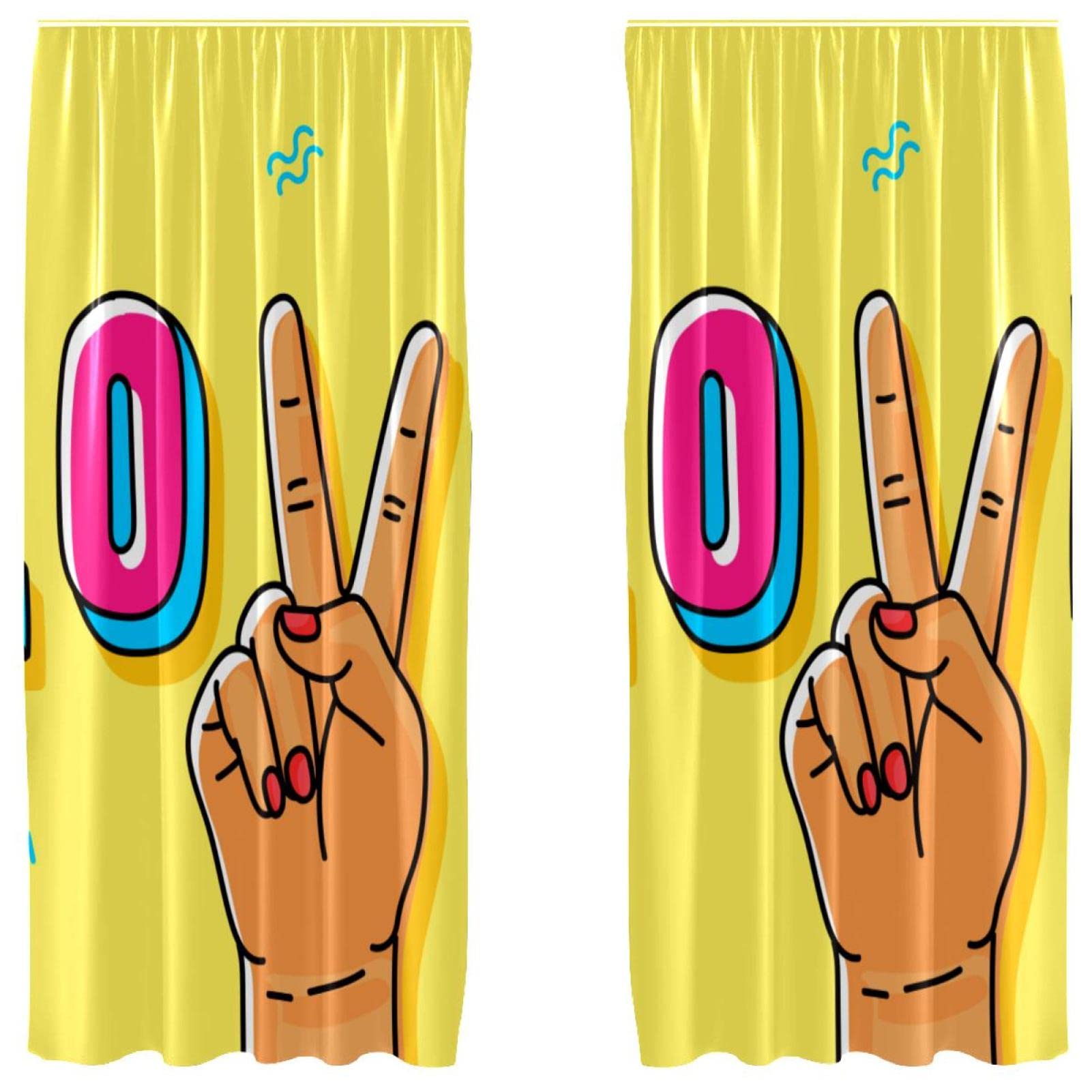 Cortinas opacas Peace Love amarillas de microfibra para dar luz y descanso a tu dormitorio