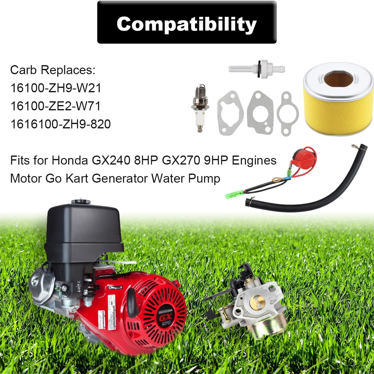 ZAMDOE Kit carburatore con filtro aria per HONDA GX240 GX270 8HP 9HP motori, sostituisce # 16100-ZE2-W71 1616100-ZH9-820 16100-ZH9-W21 Carburatore