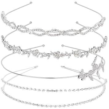 4 Pack Silver Rhinestone Headbands Wedding Beadband Bridal Headband For Women Gifts