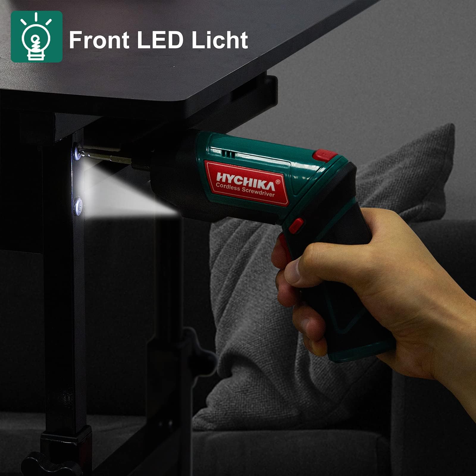 HYCHIKA Akkuschrauber, Cordless Screwdriver 6N·m Drehmoment und 2000mAh Akku 3,6V mit 20 Zubehörteilen, LED Licht, Magnetfutter für Schrauben