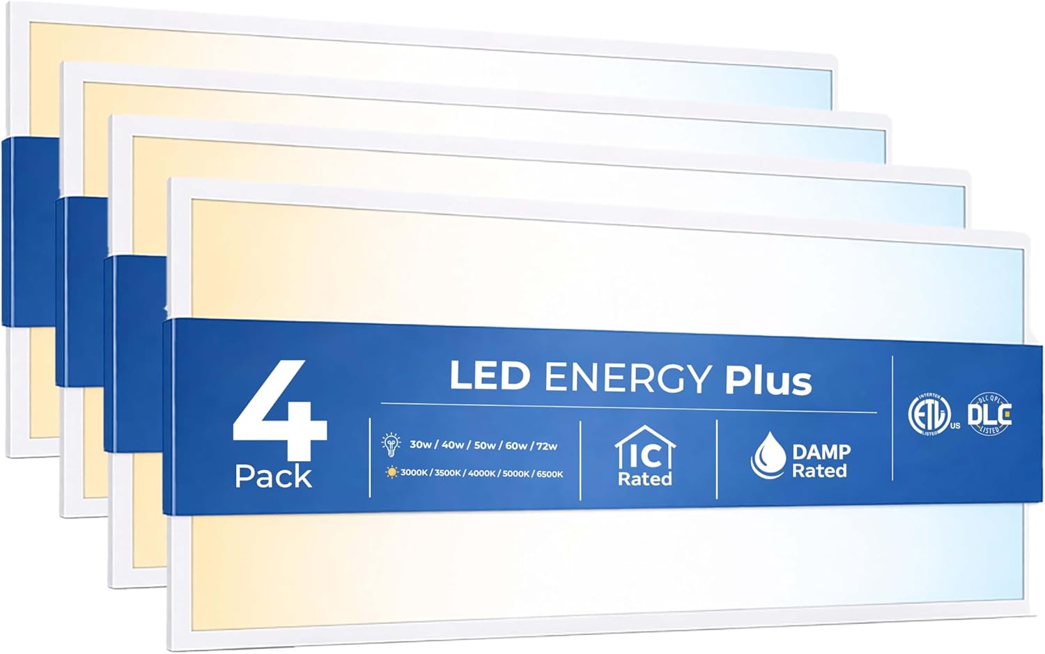 4 Pack 2x4 LED Flat Panel Light for Drop Ceiling, 9360lm Selectable 30W/40W/50W/60W/72W, Color Temperature 3000K/3500K/4000K/5000K/6500K, 0-10V Dimmable, 120-277V, ETL,DLC