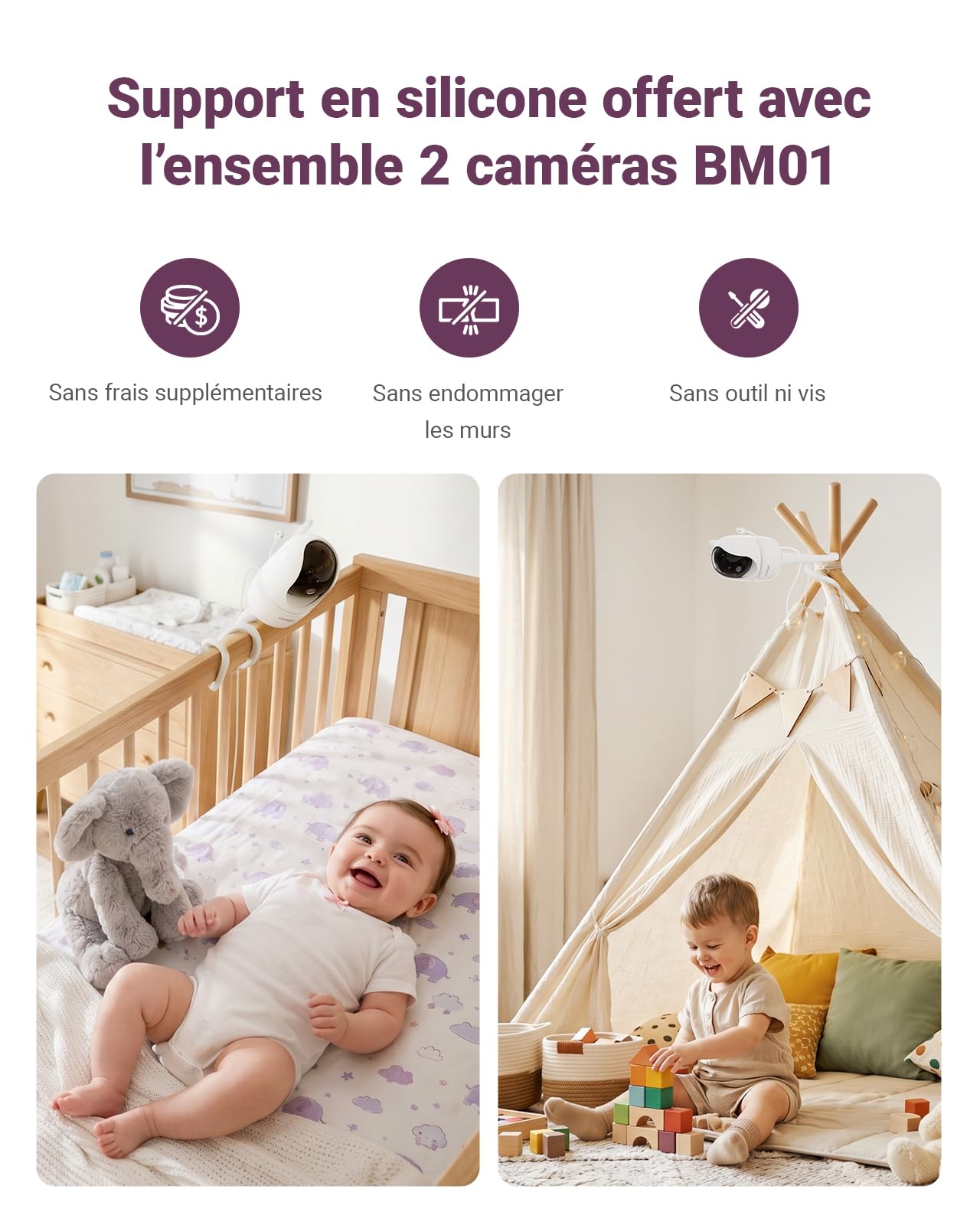 Comfyer BM01 Babyphone 2 Caméras 1080P, 7″ Écran Divisé, Moniteur Bébé sans WiFi, PTZ à Distance, Vision Nocturne, Audio Bidirectionnel, Batterie 6000 mAh, Mode VOX, Support Flexible, Berceuses