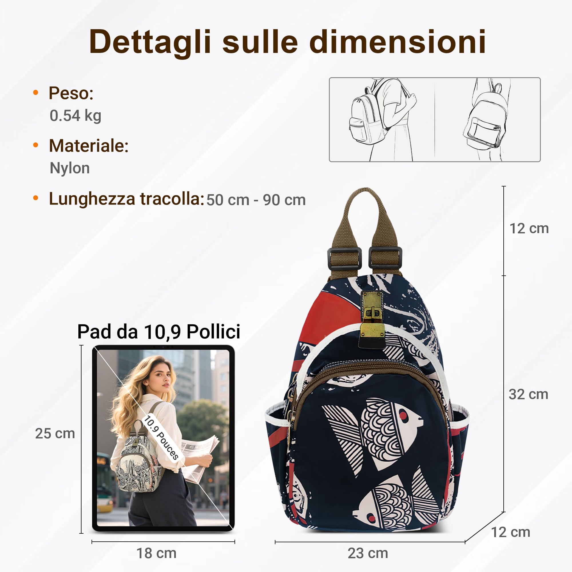 Zainetto Antifurto Donna – Tessuto Oxford Impermeabile, Multi-Tasche, Leggero, Spalline Regolabili – Ideale Per Viaggi, Vacanze, Lavoro, Scuola, Uso Quotidiano (Blu Marino)