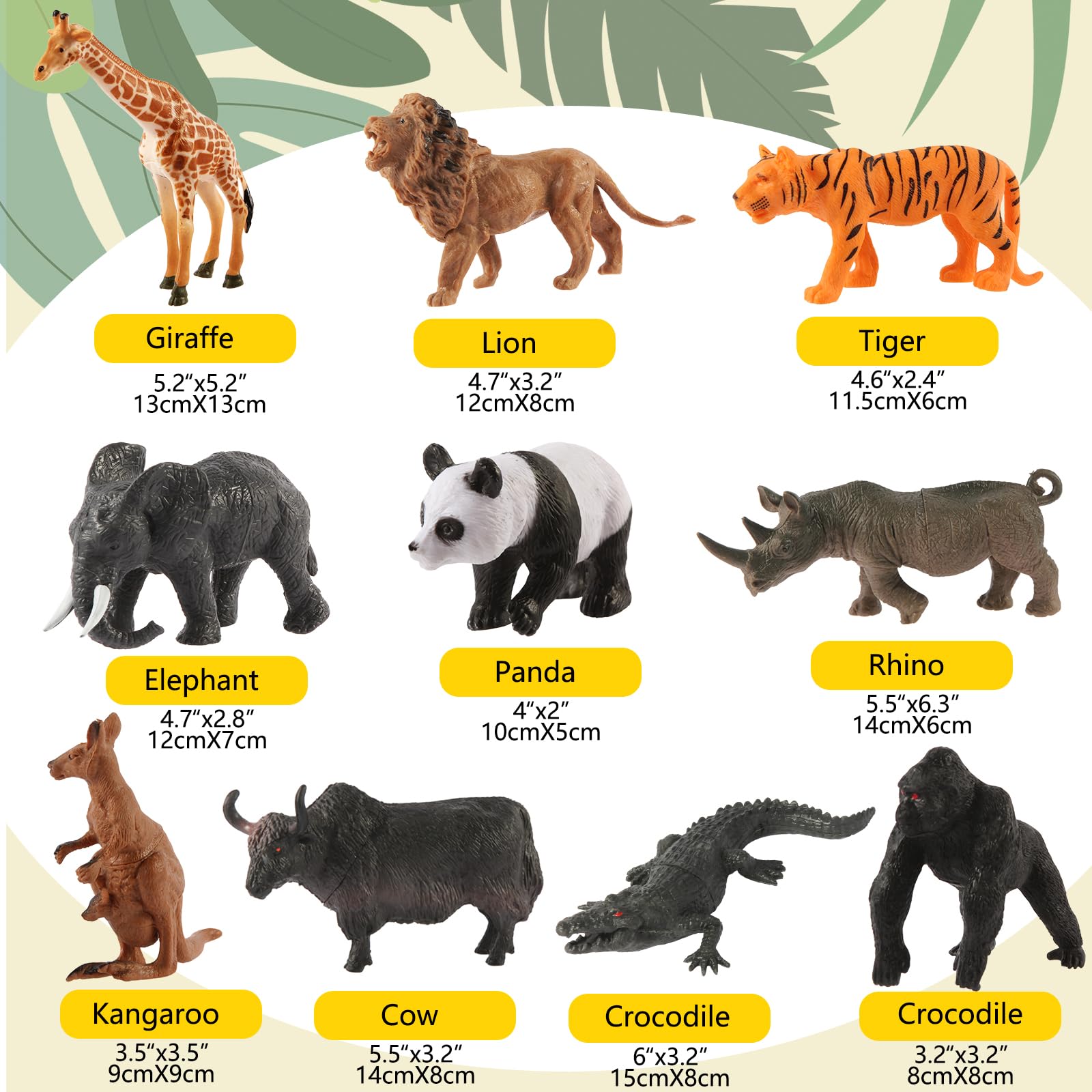 Tubasaya Set di 30 figure di animali safari, giocattoli per bambini, 15,2 cm, realistici, Jumbo Wild Zoo, set da gioco in plastica con scatola portaoggetti in metallo, set da gioco educativo per