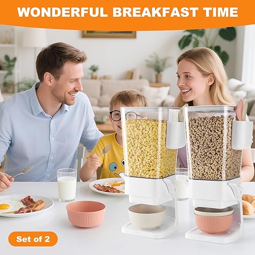 Miniatura 3 de Dispensador de cereales para encimera, paquete de 2 con cuencos, cucharas, caja de cubiertos, dispensador de alimentos secos de 5.5 cuartos de