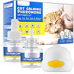 Difusor de feromônio calmante para gatos, kit difusor calmante aprimorado para alívio da ansiedade de gatos, kit iniciante calmante 2 em 1 (cabeça difusora + frasco de 48 ml) para uso por 30