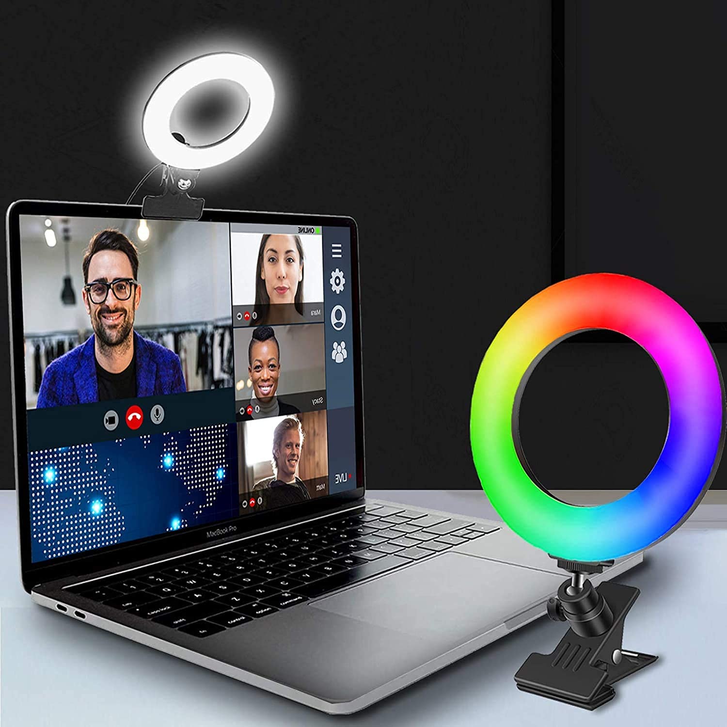 SHOPEE Video Conference Lighting,8" Selfie Ring Light with Clamp Mount for Video Conferencing, Webcam Light with 3 Light Modes&6 Level Dimmable for Laptop/PC Monitor/Office/Makeup/YouTube/TIK Tok