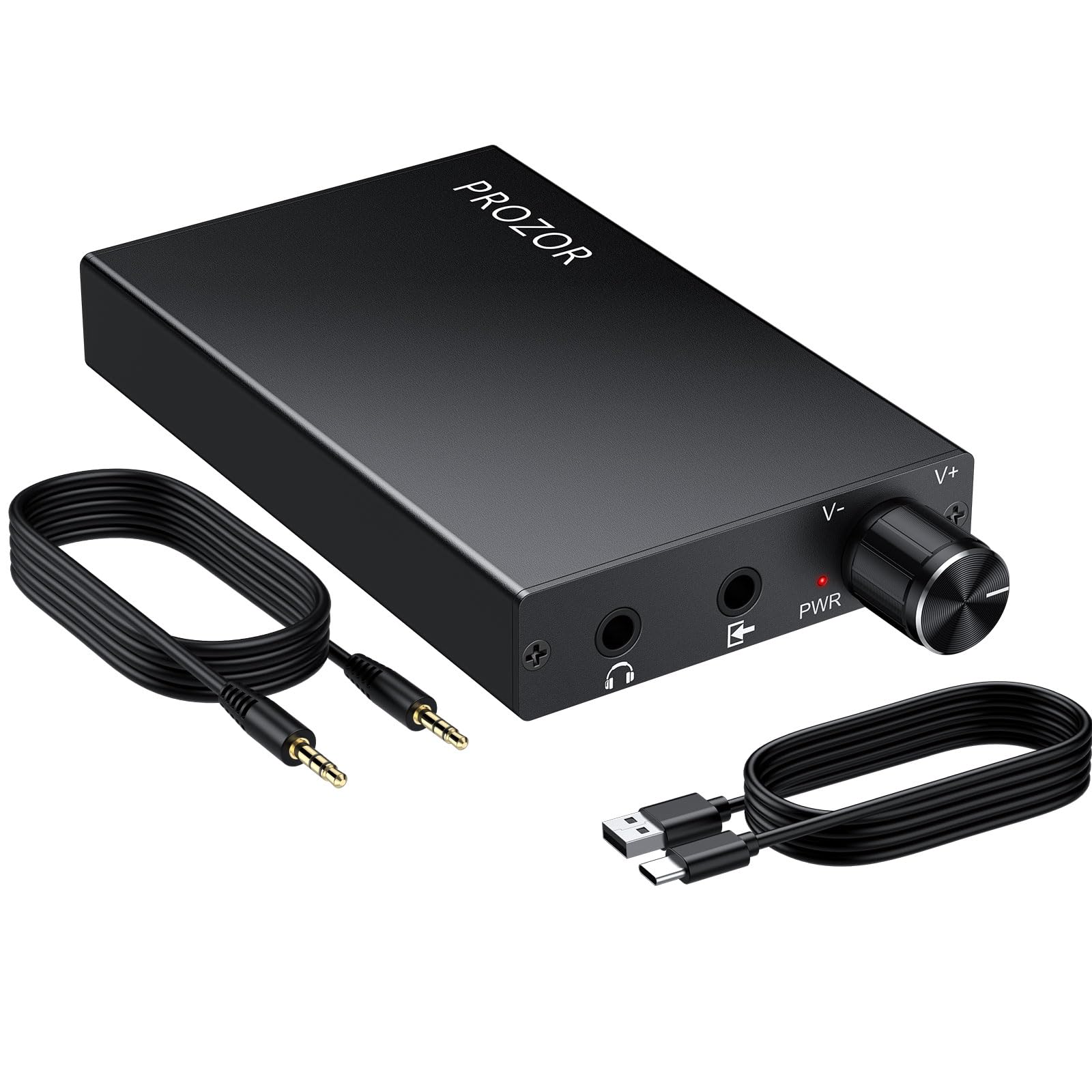 PROZOR HiFi Amplificatore per Cuffie da 16-300Ω Portatile, con Interruttore Gain, Amplificatore per Cuffie da 3,5 mm Ricaricabile USB-C AMP Design in Alluminio Compatibile con Smartphone, PC, MP3/4