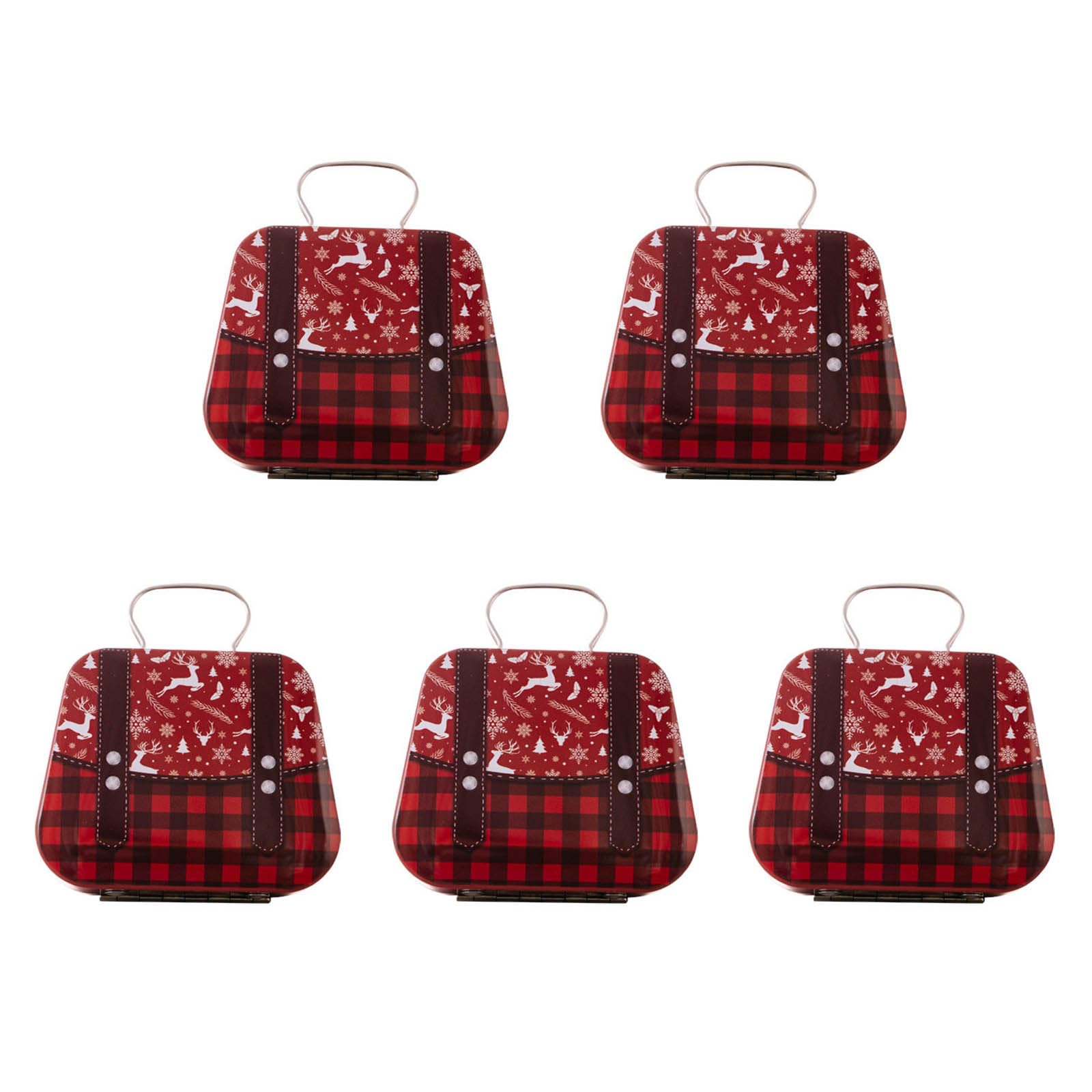 Hsioluted 5Pcs Christmas Iron Candy Boxes with Handle Handheld Sweets Tins Portable Candies Holders Sugar Storage Container Festives Table Decoration