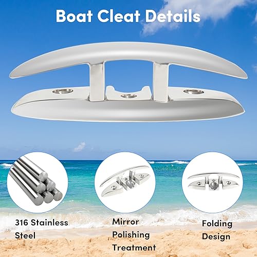 Miniatura 4 de Tacos de acero inoxidable 316 de 5 pulgadas, tacos de muelle de grado marino con pernos de acero inoxidable y placa trasera, tacos de muelle