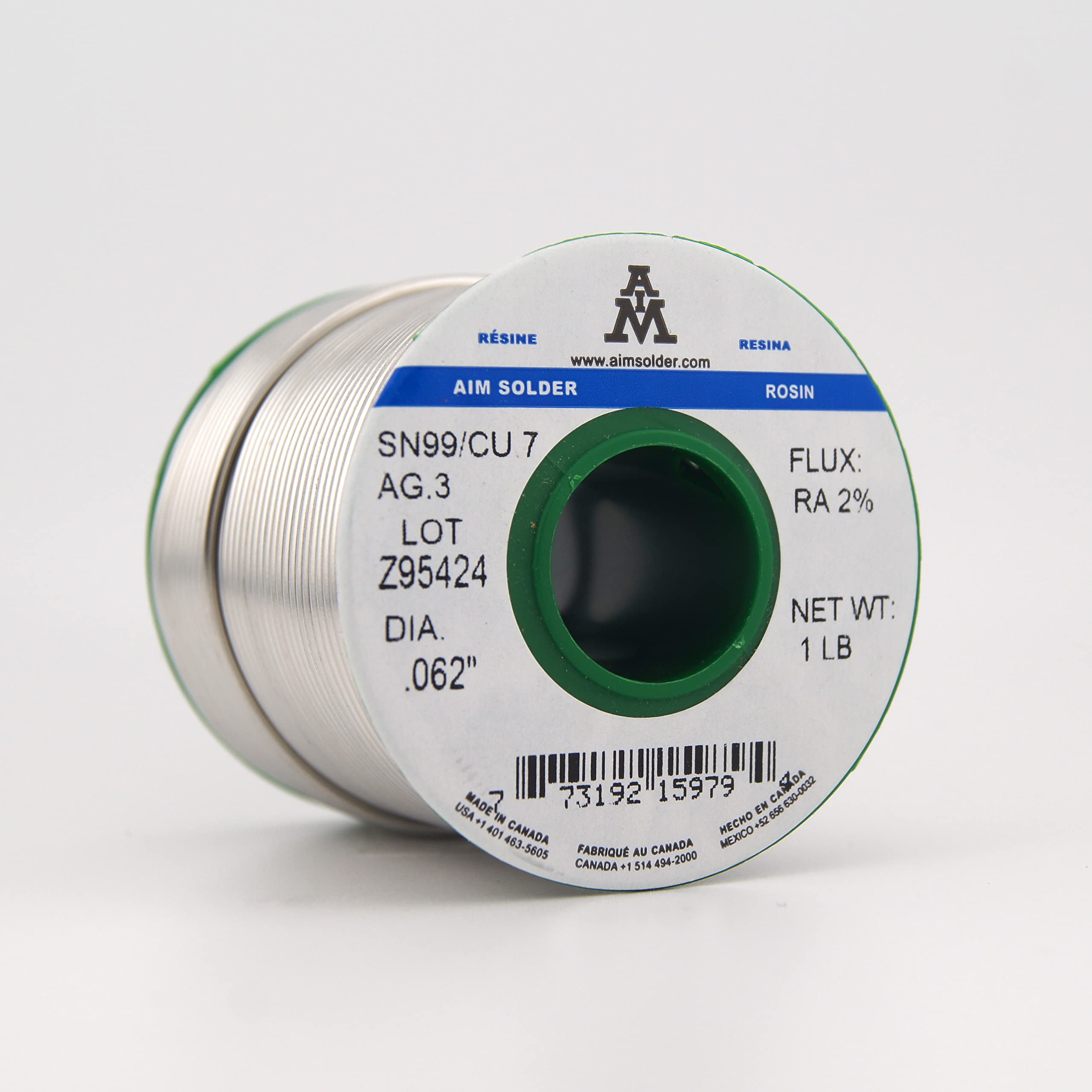 AIM Solder - Alambre de soldadura de núcleo de colofonia sin plomo Sn99 Ag0.3 Cu0.7 para soldadura eléctrica de 0.06 pulgadas, 1.5 kg (1.5 mm/454 g)