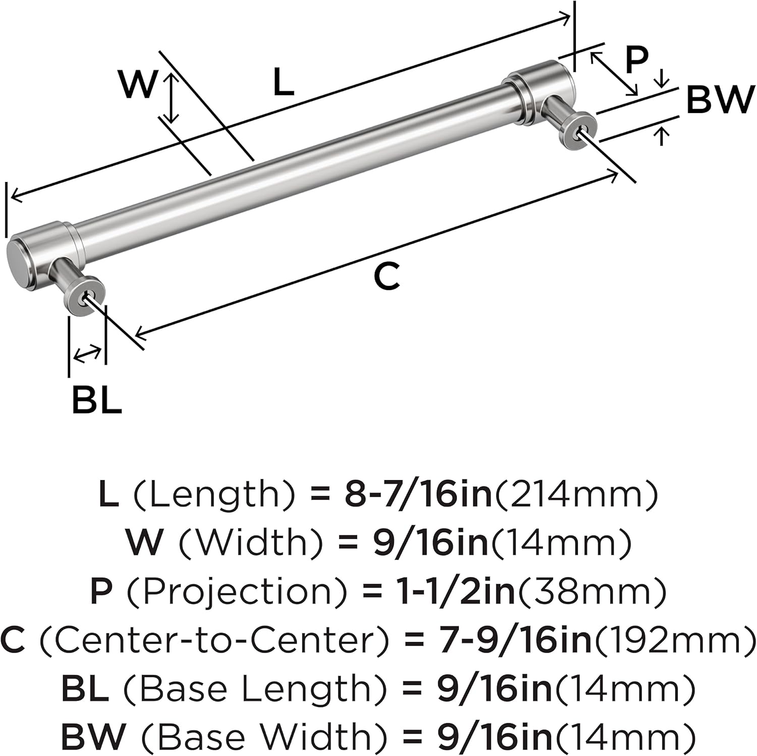 Amerock Faircrest 7-9/16 inch (192mm) Center-to-Center Polished Chrome Cabinet Pull, BP3746626