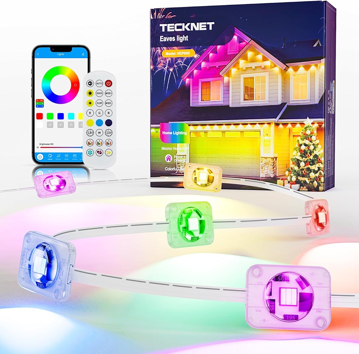 TECKNET 100FT Permanent Outdoor Lights, Smart RGBIC LED Christmas Lights, Preset/DIY Modes, Dual Music Sync, IP67 Waterproof Outdoor Lighting for Holiday & Party Decorations