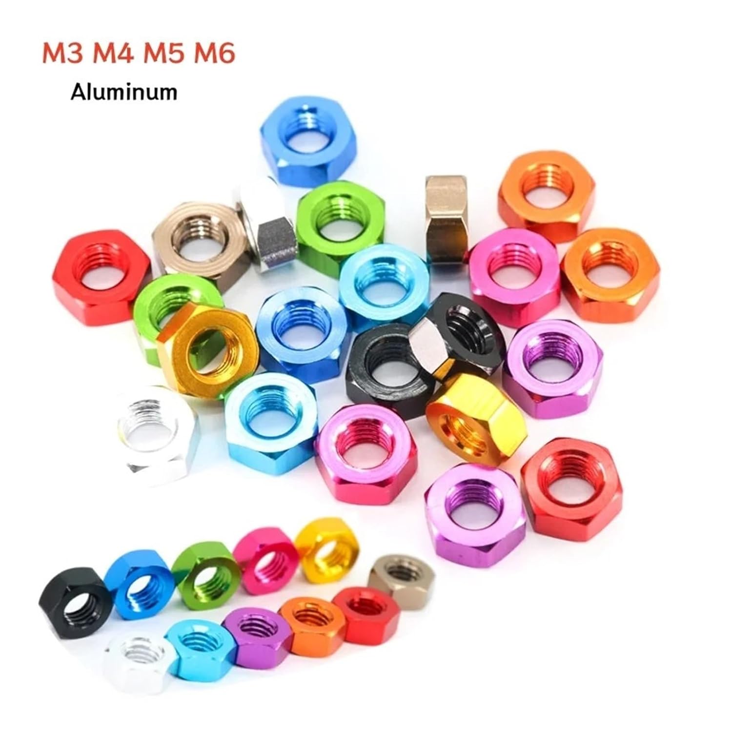 10/20/50pcs Colourful Hexagon Hex Nuts M3 M4 M5 M6 Anodized Aluminum Metric Full for FPV RC Models DIY(Pink,M6-50pcs)