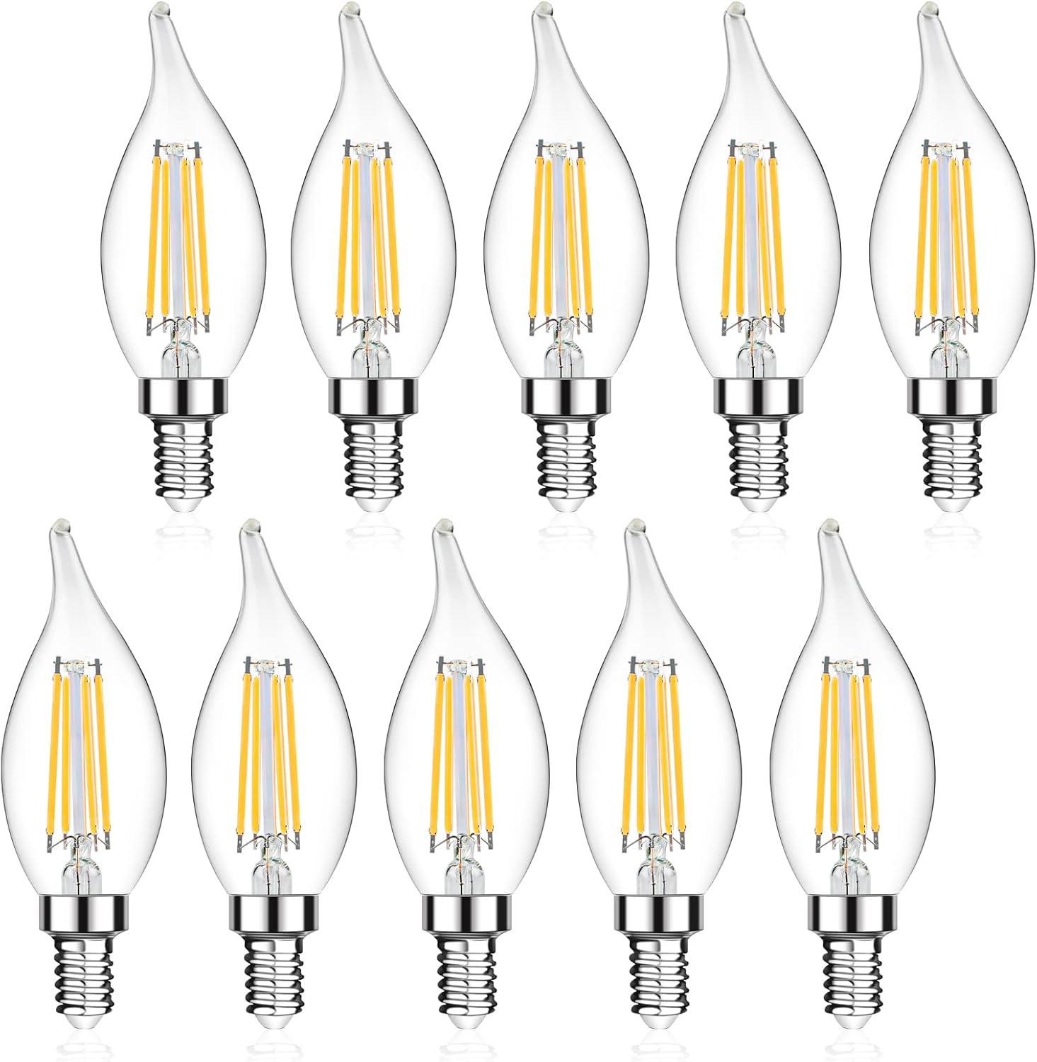 LANGREE E12 Candelabra LED Bulbs 40W Equivalent, High CRI 95+ Eye Protection Led Bulb, Flame Tip, LED Chandelier Light Bulb, Non-Dimmable, 4000K Cool White, 450LM - Pack of 10